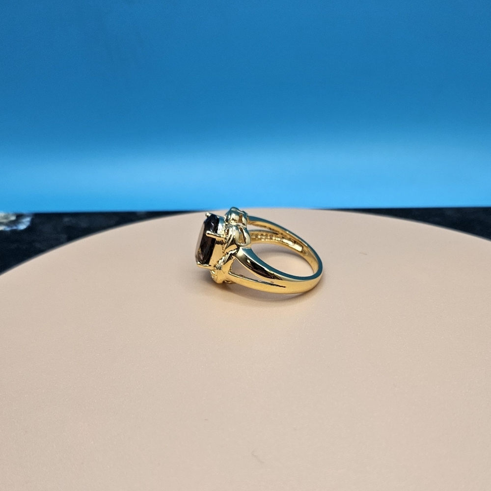 Smokey Quartz brilliant oval cut ring 14k gold 6-3/4 size - Picture 10 of 16